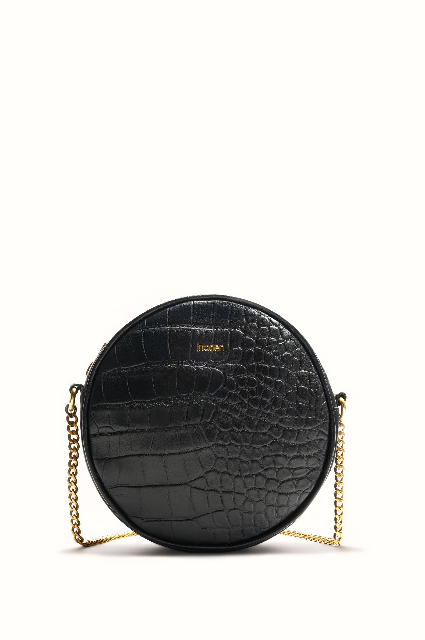 Petit Sac Rond Cuir Imprime Croco Inaden Gabi Croco Noir