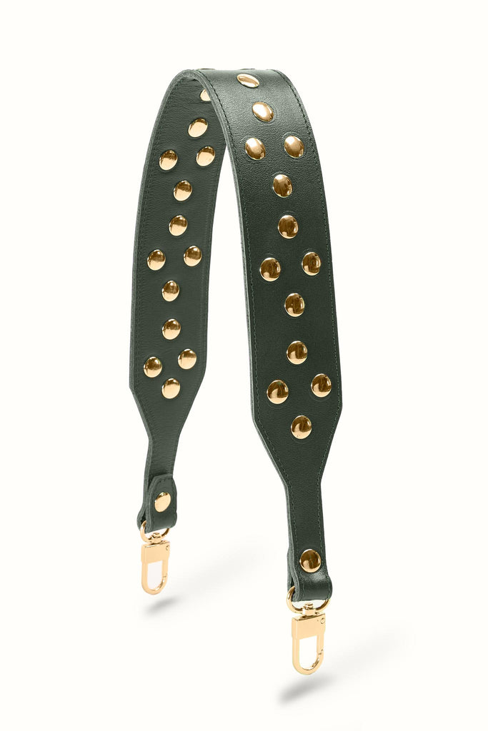 Green Leather Studded Shoulder Strap