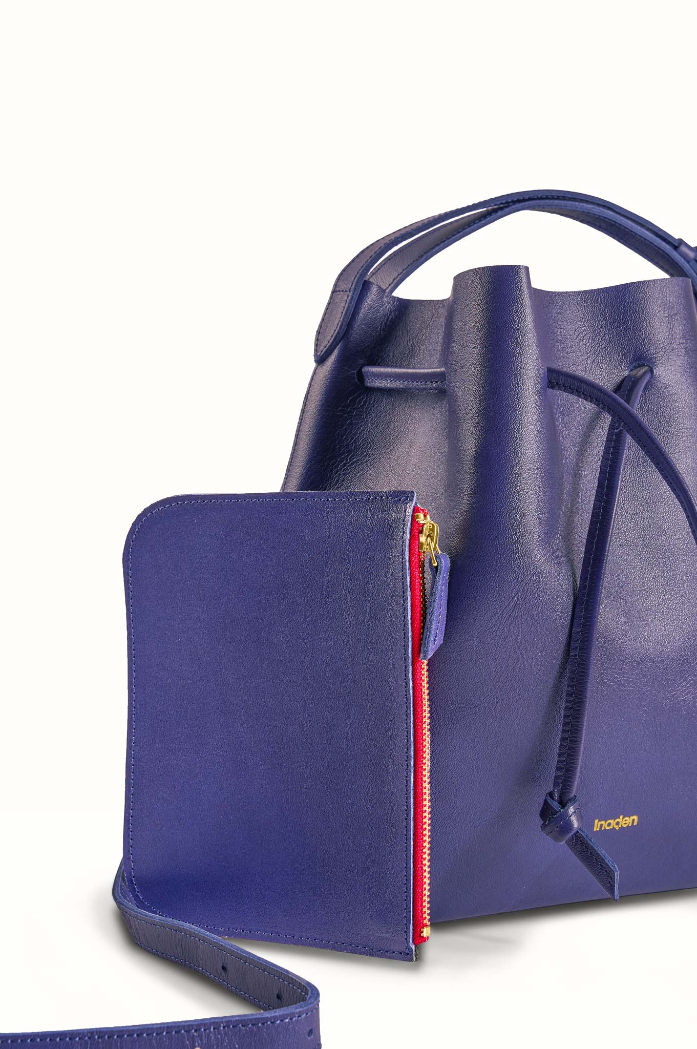 Blue Woodé Leather Bucket Bag