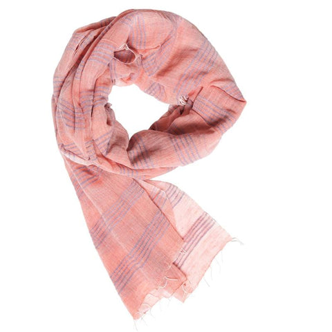 Écharpe coton naturel Rose rayée Bleu Inaden